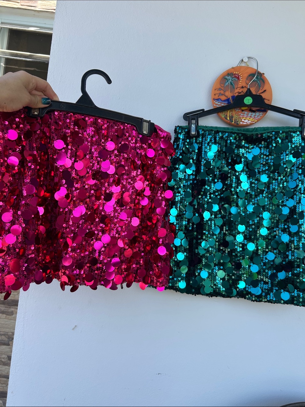 Sequin Mini Skirt - Fuchsia Pink or Teal - Women -